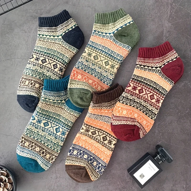10 pairs Vintage Thick Socks, Ethnic Style Socks, Winter Socks Ankle Socks